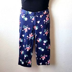 St Johns Bay Women Cropped Navy Floral Capris Mid Rise Size 12